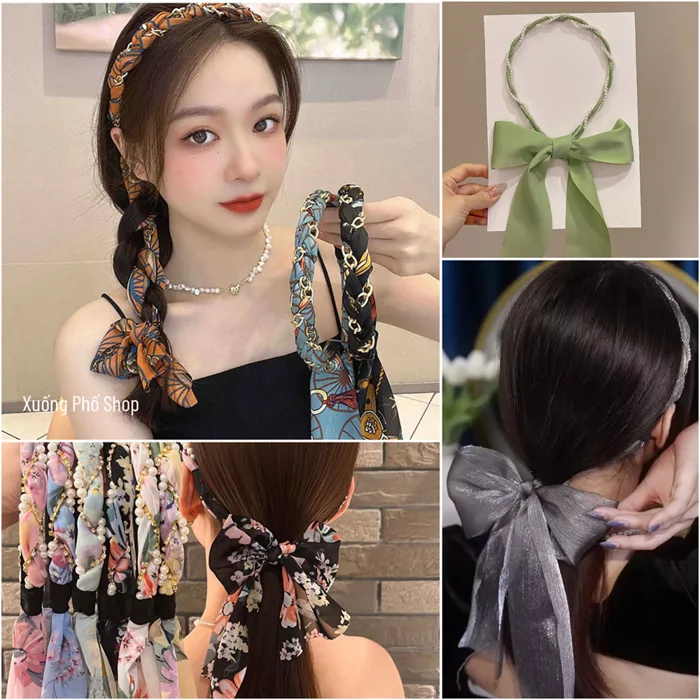 (Nhiều Mẫu) Băng đô Cài Tóc Nữ Tết Dây Lụa Hoạ Tiết Style Hàn quốc