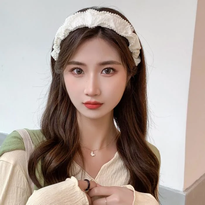 Băng đô cài tóc bện màu trắng Lagu Khăn Phụ Kiện, bờm tóc phong cách Hàn  Quốc cho nữ đẹp cao cấp sang trọng