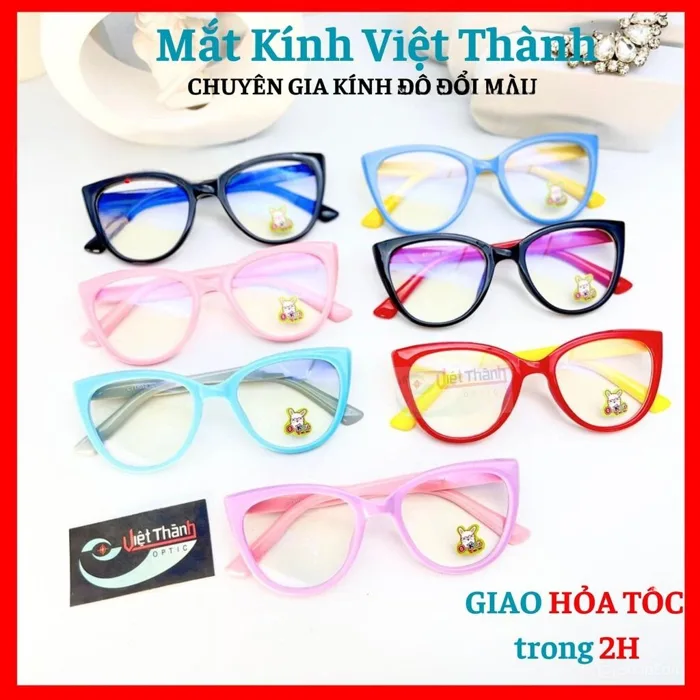 Gọng kính nhựa dẻo cho bé dáng mắt mèo cá tính Nhận cắt cận viễn loạn theo  yêu cầu Mắt Kính Việt Thành B16