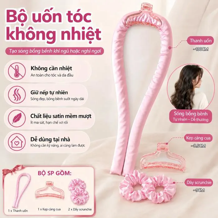 Thanh Uốn Tóc Xoăn Không Dùng Nhiệt Tặng Kẹp Tóc,Lô Cuốn Tóc Xoăn Sóng Nước Tự Nhiên Bồng Bềnh - TikTok Shop Vietnam