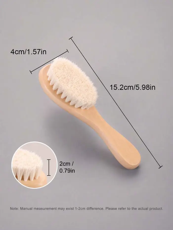 Bộ lược chải tóc mềm mại bằng len nguyên chất cho bé sơ sinh, cán gỗ tự  nhiên, chất liệu len mềm mại không gây hại da đầu, chuyên dụng cho việc