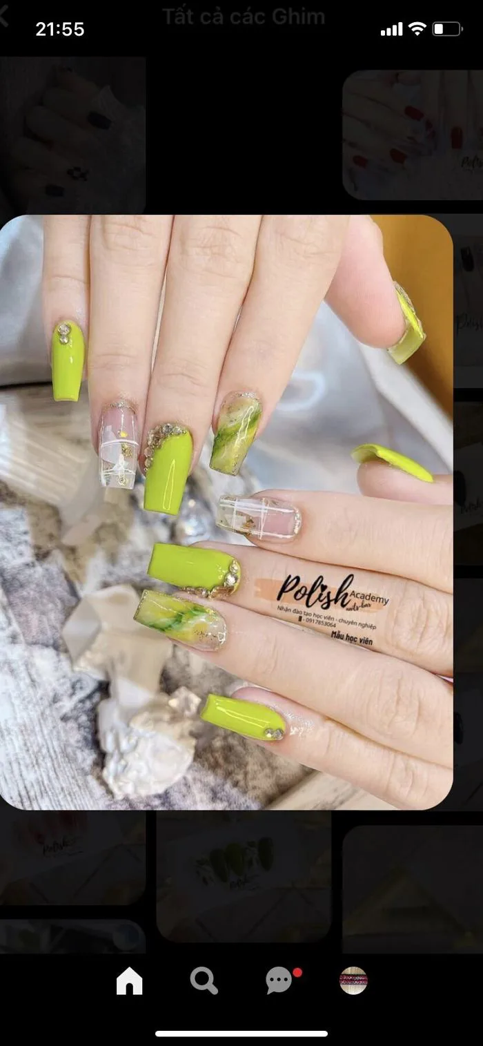Bộ 24 móng tay giả màu xanh chuối/ xanh dạ quang | Lazada Việt Nam