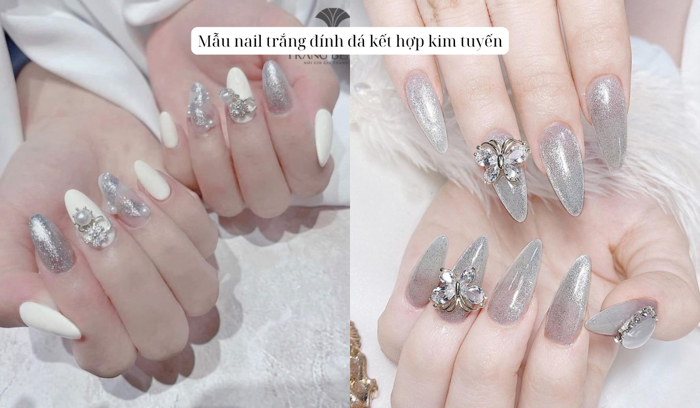 15+ Mẫu Nail Trắng Đính Đá Đẹp Nhất Cho Nàng Năm 2025