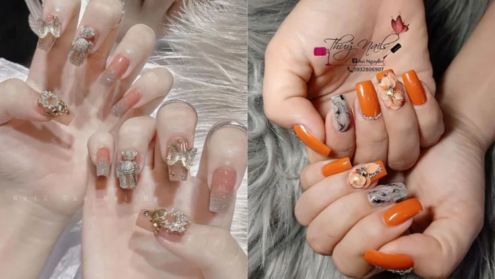 100+ mẫu nail màu cam đất đính đá sang chảnh nhất