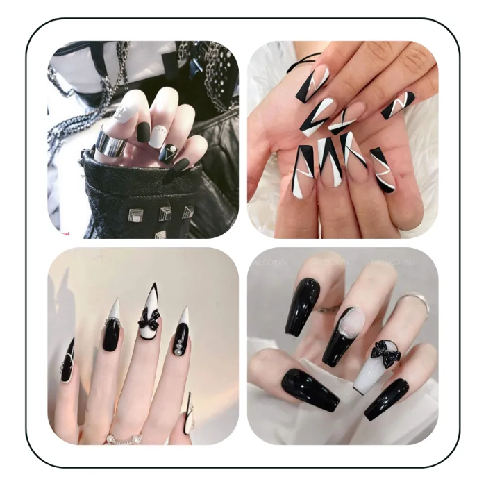 50+ mẫu nail đen trắng từ cute đến cá tính cho nàng