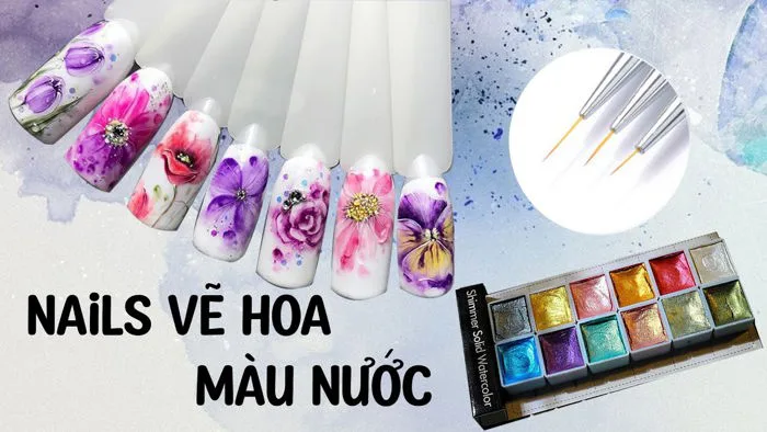 Hướng dẫn cách vẽ nails hoa màu nước loang siêu dễ và đẹp mắt