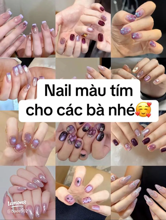 9 mẫu nail màu tím đẹp sang, lấp lánh và cực tôn da cho nàng