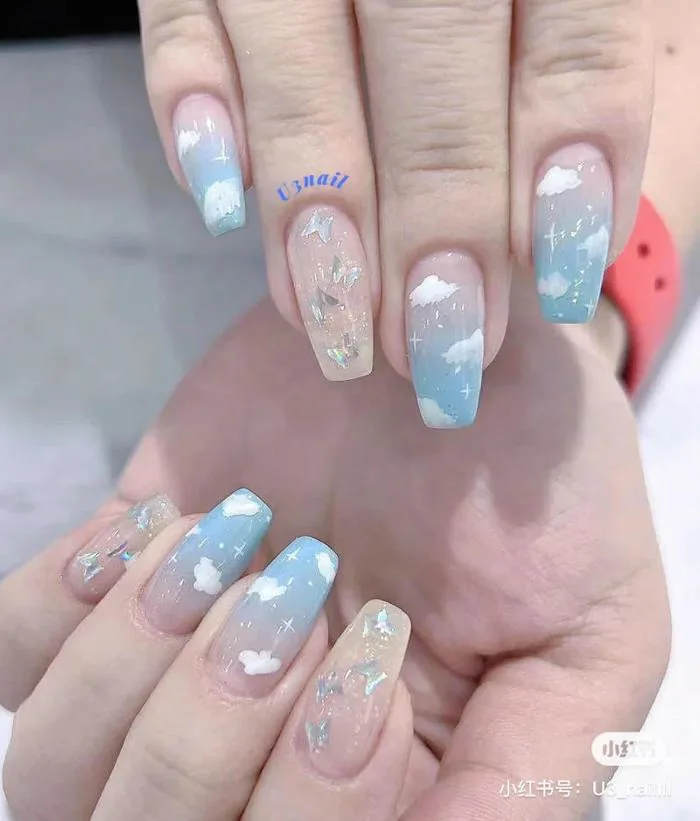 99+ Mẫu nail màu xanh dương nhạt nhẹ nhàng, xinh xắn HOT TREND