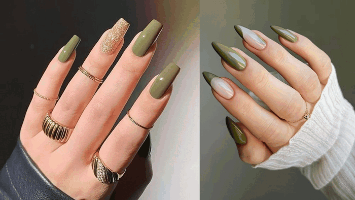 60+ mẫu nail màu xanh rêu nhẹ nhàng khiến nàng mê tít