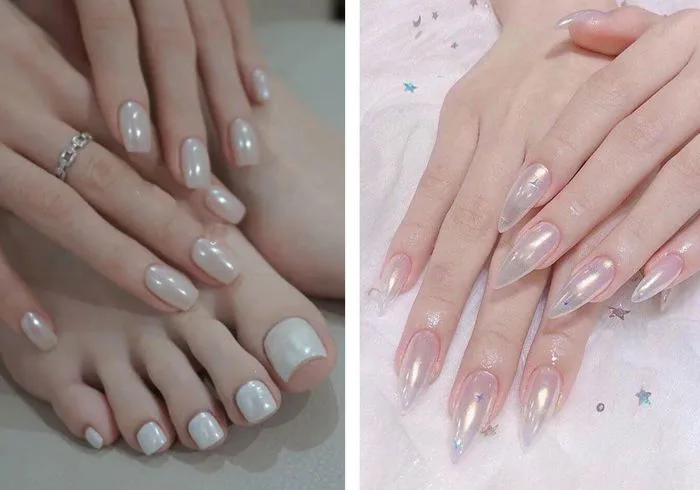100+ mẫu nail tráng gương ngọc trai sang chảnh, siêu hot hiện nay
