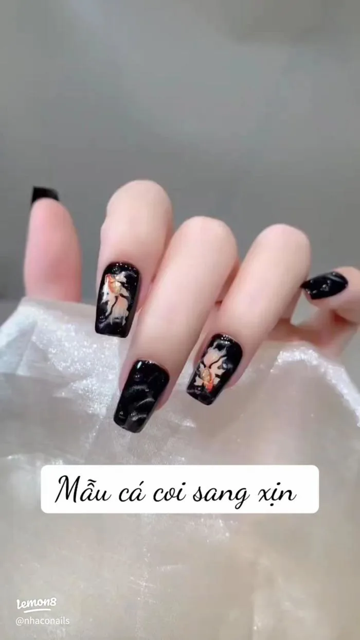 Mẫu nail cá Koi Nhật Bản siêu xinh cho móng ngắn, nhìn là muốn làm ngay
