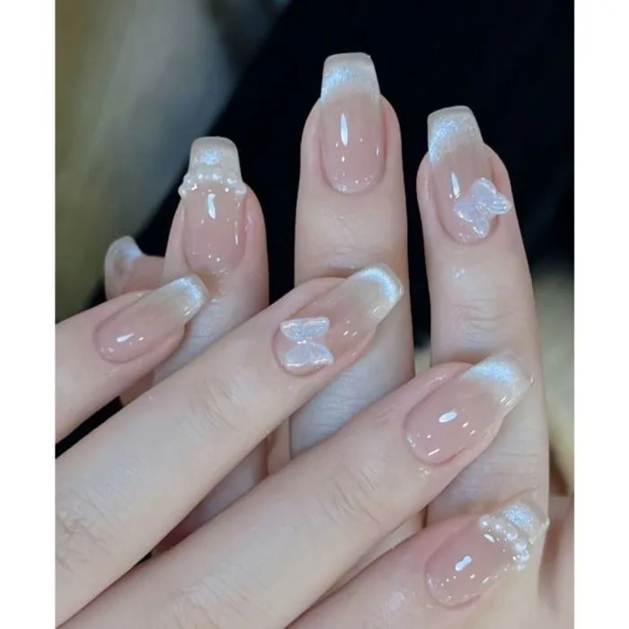 Nail Thiết Kế Đổi Màu Thạch] Set 10 Móng Tay Giả Mẫu Ombre Mắt Mèo Đính