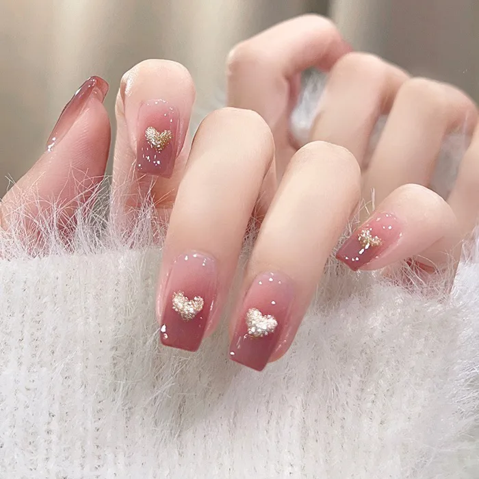 Bộ 24 Móng Tay Giả Hình Trái Tim Lấp Lánh | Shopee Việt Nam