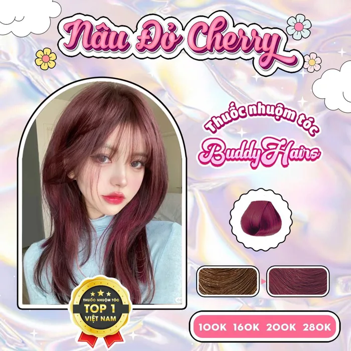 Thuốc nhuộm tóc màu NÂU ĐỎ CHERRY, STRAWBERRY thuốc nhuộm tóc không cần  tẩy, kem nhuộm tóc tại nhà Buddyhairs tặng kèm