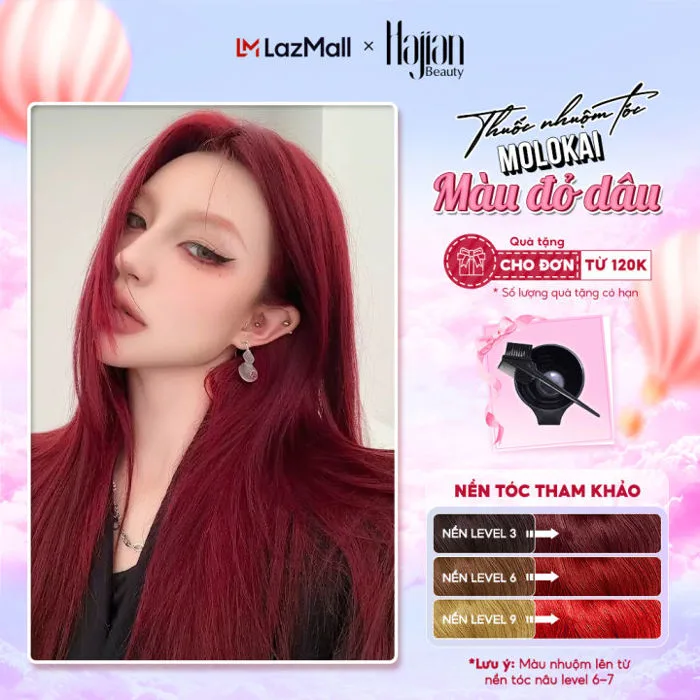 Thuốc nhuộm tóc màu đỏ dâu Molokai, nhuộm tóc tại nhà chứa collagen tảo  biển siêu dưỡng - Hajian Beauty | Lazada Việt Nam