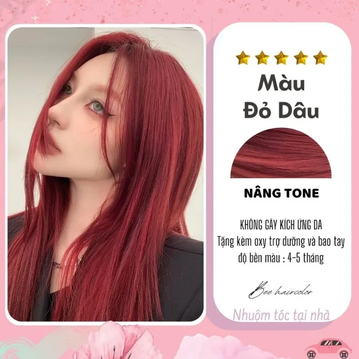 (Set 3 món) Thuốc nhuộm tóc màu đỏ dâu,đỏ chery, đỏ burgundy- không cần tẩy  tặng kèm oxi và găng tay