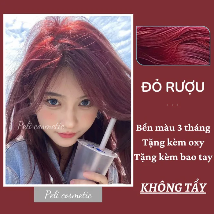 thuốc nhuộm tóc . nhuộm tóc màu đỏ rượu vang , [ thuốc nhuộm tóc tặng kèm  oxy trợ