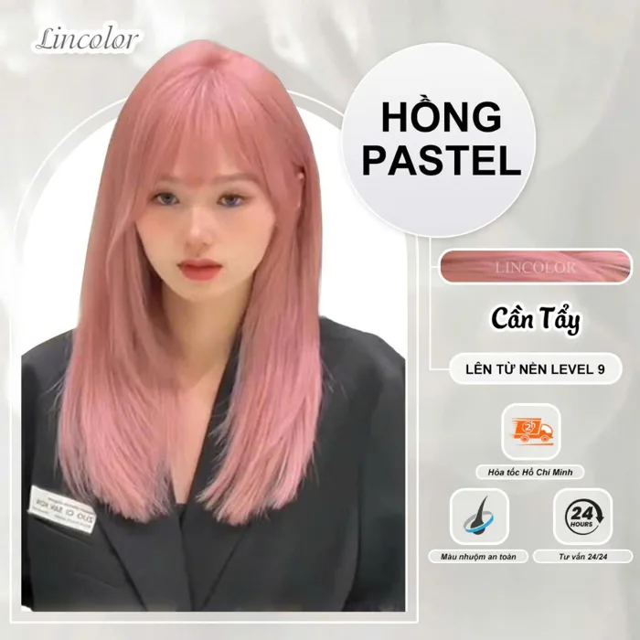 Thuốc nhuộm tóc, thuốc nhuộm tóc màu HỒNG PASTEL , LIN_COLOR, tặng kèm oxy trợ nhuộm và bao tay,trùm đầu, bịt tai