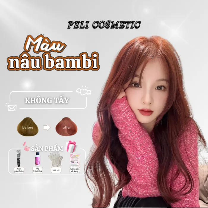 Thuốc nhuộm tóc màu Nâu BAMBI , [ tặng kèm oxy trợ dưỡng và bao tay ]