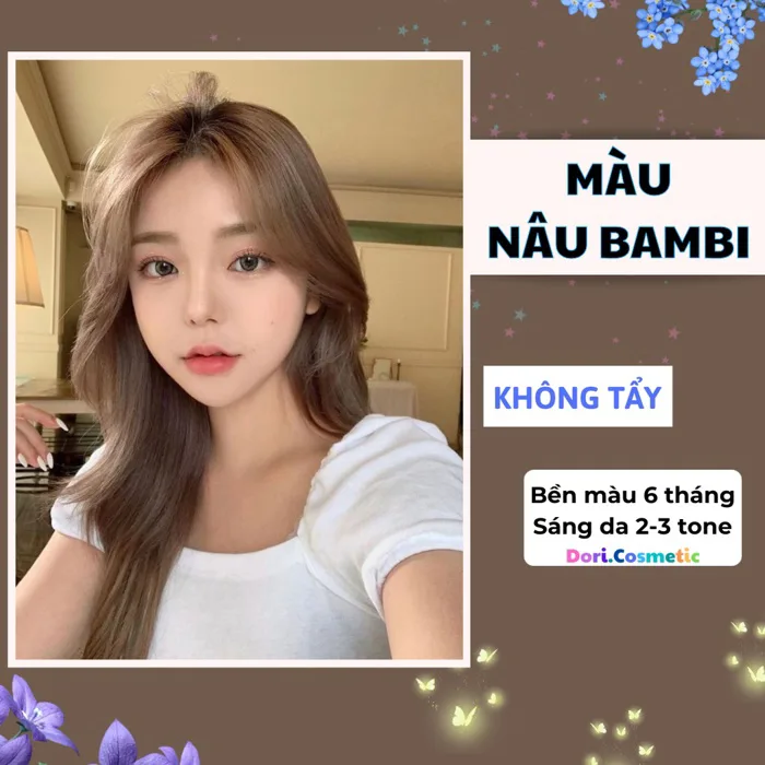 Thuốc Nhuộm Tóc Màu NÂU BAMBI (nâu ánh khói ) DORI . Combo thuốc nhuộm tóc  tại nhà tặng kèm Oxy