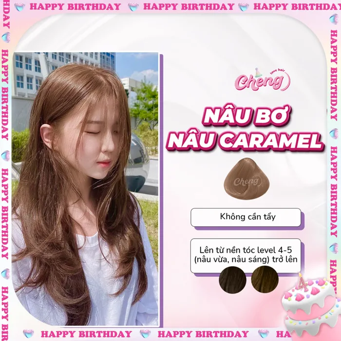 Thuốc Nhuộm Tóc Màu NÂU CARAMEL - NÂU BƠ Không Tẩy - Cheng Love Hair