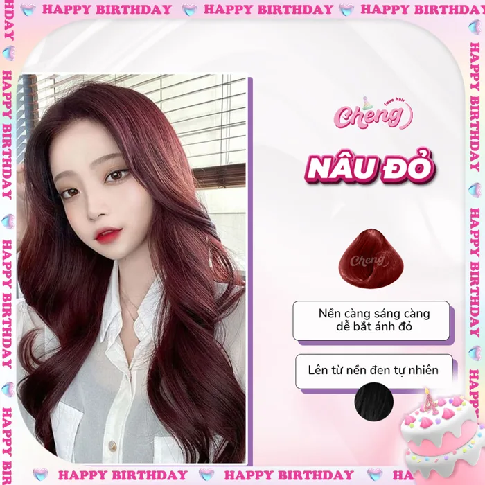 Thuốc Nhuộm Tóc Màu NÂU ĐỎ Không Tẩy - Cheng Love Hair