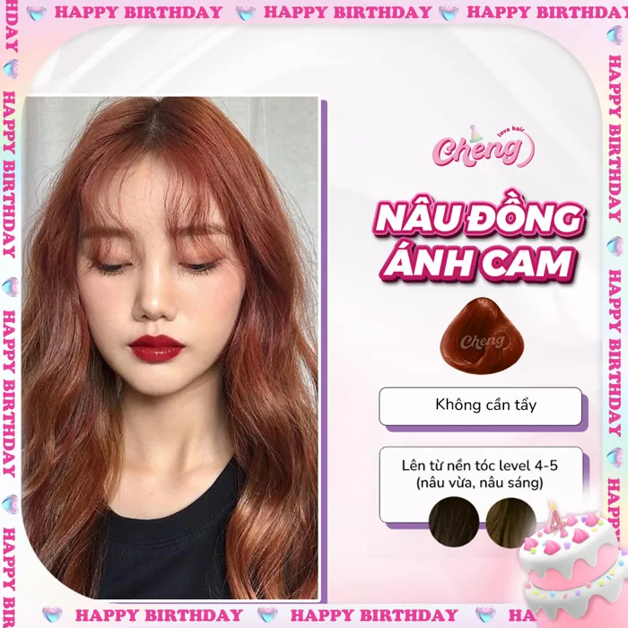 Thuốc Nhuộm Tóc Màu NÂU ĐỒNG ÁNH CAM Không Tẩy - Cheng Love Hair