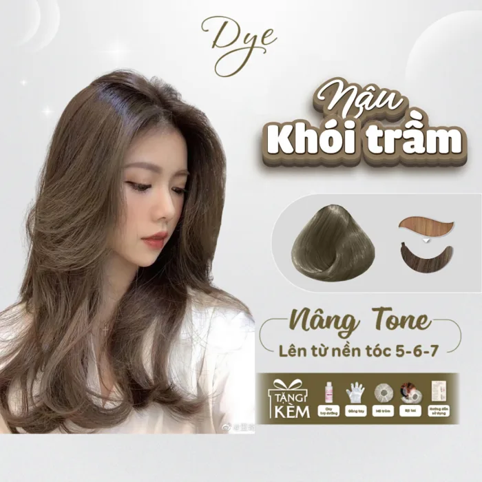 Thuốc nhuộm tóc , thuốc nhuộm tóc NÂU KHÓI TRẦM , DYE.HAIR , tặng kèm oxy  trợ dưỡng