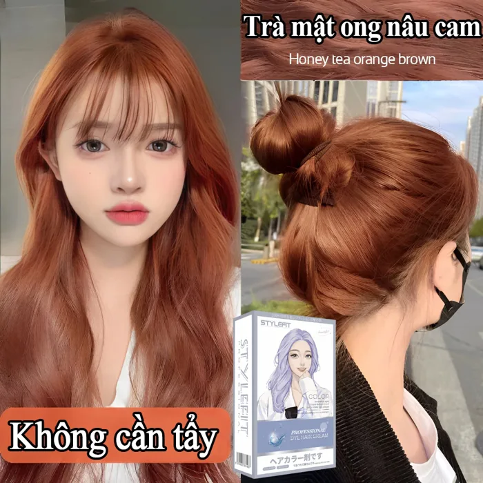 Không cần tẩy Màu sắc bền lâu 👩‍🦰Thuốc Nhuộm Tóc，Trà mật ong nâu cam，  nhiều màu sắc khác nhau để lựa chọn，làm trắng da