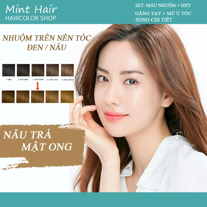 Kem Nhuộm Tóc Thảo Dược Nâu Trà Mật Ong - Nhuộm Trên Nền Tóc Đen/ Nâu -  Tặng Oxy - Silethuocnhuomtoc.com