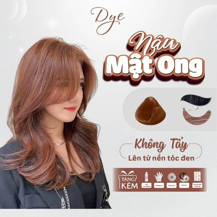 Thuốc nhuộm tóc, thuốc nhuộm tóc NÂU MẬT ONG, DYE.HAIR, tặng kèm oxy trợ  dưỡng và bao tay
