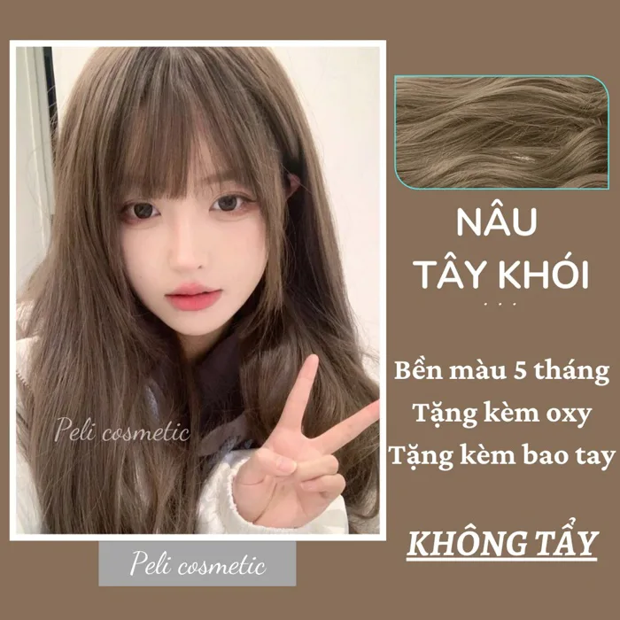 thuốc nhuộm tóc . nhuộm tóc màu nâu tây khói , [ thuốc nhuộm tặng kèm oxy  trợ dưỡng