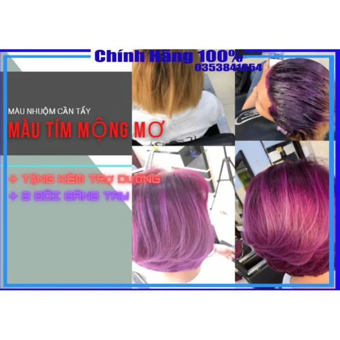 ✅Thuốc nhuộm tóc màu Tím Khói - tặng kèm trợ dưỡng - màu nhuộm thảo dược  Tím Mộng Mơ