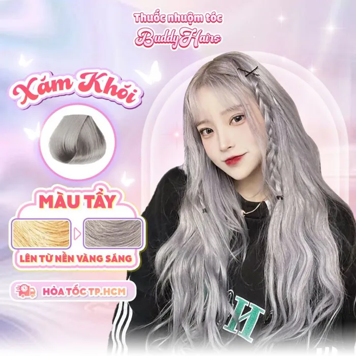 Thuốc nhuộm tóc màu XÁM KHÓI Thuốc nhuộm tóc tại nhà cao cấp Buddyhairs  tặng kèm