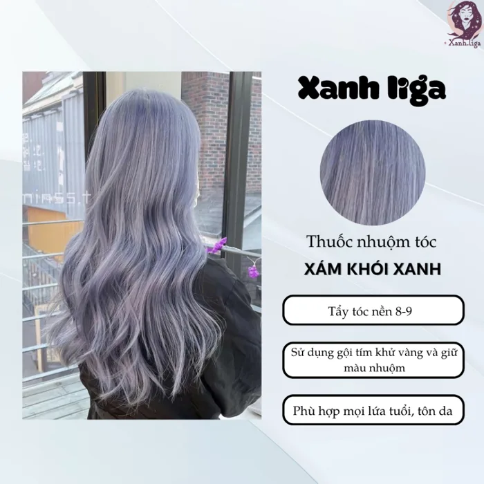 Thuốc nhuộm tóc màu Xám Khói Ánh Xanh, Xám xanh cần Thuốc tẩy tóc, kèm oxy  trợ nhuộm xanhliga