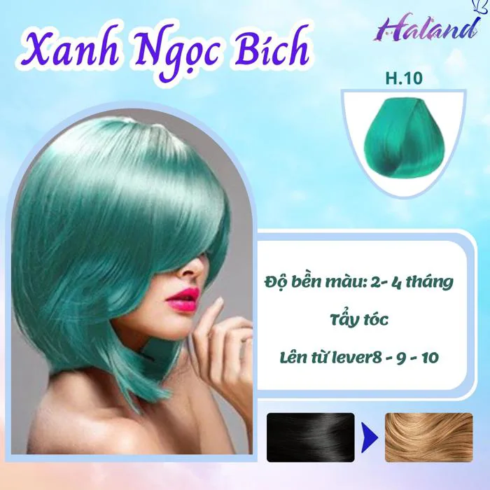 Thuốc Nhuộm Tóc Màu Xanh Ngọc Bích - Xanh Tiên Cá Sử Dụng Tự Nhuộm (Mermaid  Blue) - Màu H10 Đậm Chất Biển Cả Mênh Mông, Bộ Thuốc Nhuộm Tóc An Toàn,