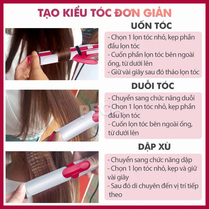 Máy làm tóc đa năng 3 in 1 duỗi uốn bấm Kemei KM-3304