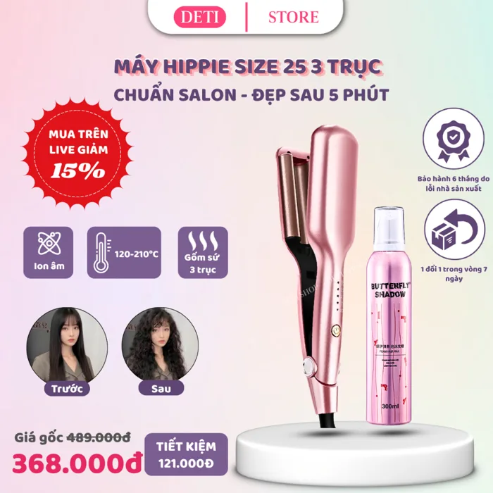 Máy Làm Tóc Xoăn Hippie Máy Uốn Sóng Nước Dập Xù Trục Gốm Cao Cấp Chống  Bỏng Tạo Kiểu Tóc Nữ 25mm 28mm 32mm
