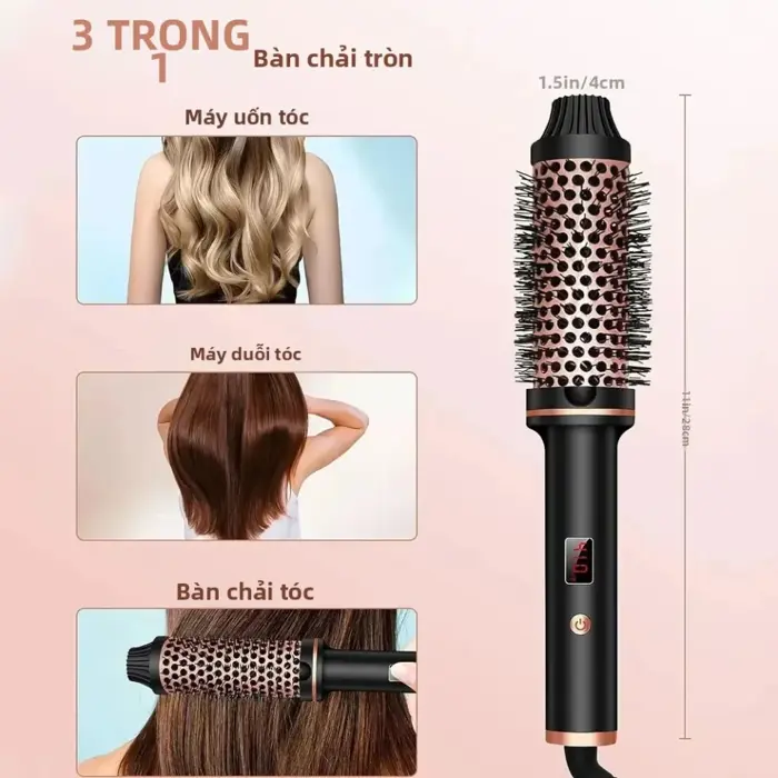 Bàn Chải Tạo Kiểu Tóc 3 Trong 1 Tích Hợp Máy Uốn, Máy Duỗi Và Máy