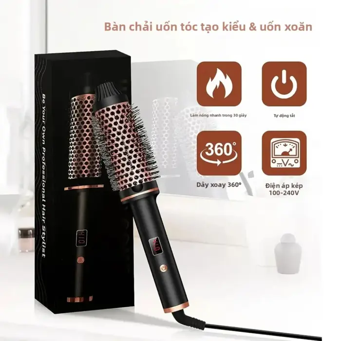 Bàn Chải Tạo Kiểu Tóc 3 Trong 1 Tích Hợp Máy Uốn, Máy Duỗi Và Máy