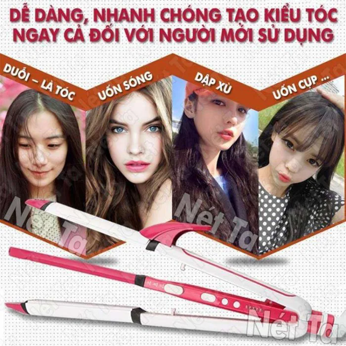 Máy làm tóc đa năng 3in1 duỗi uốn bấm Kemei KM-3304 tạo kiểu tóc dễ dàng  với 1 chiếc máy nhỏ gọn