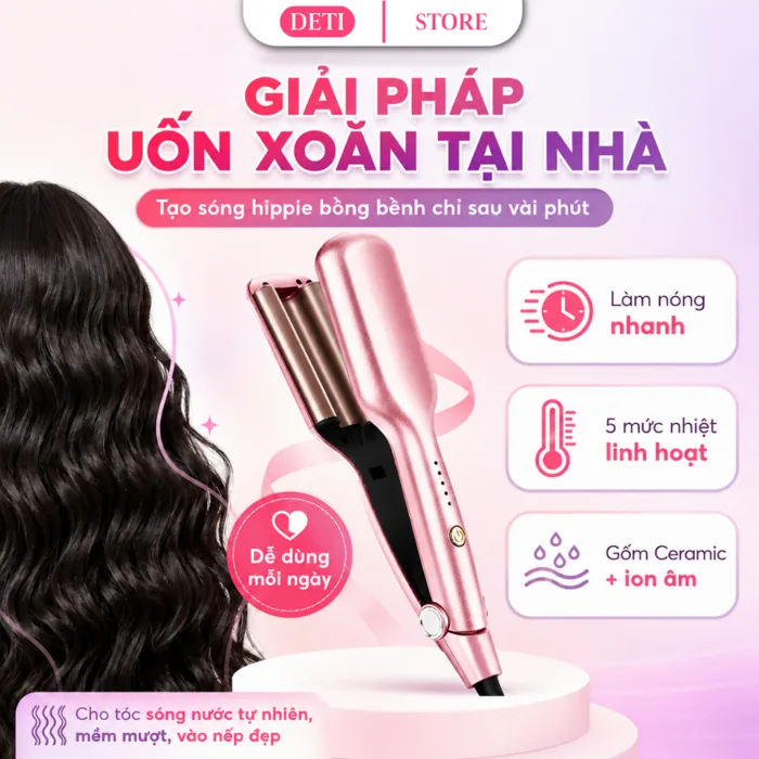 Máy Uốn Tóc Xoăn Sóng Nước Hippie 28 Thiết Kế 3 Trục Gốm Sứ Ceramic Cao Cấp, Máy Làm Xoăn Sóng Nước Chỉnh Nhiệt Tạo Kiểu | Shopee Việt Nam