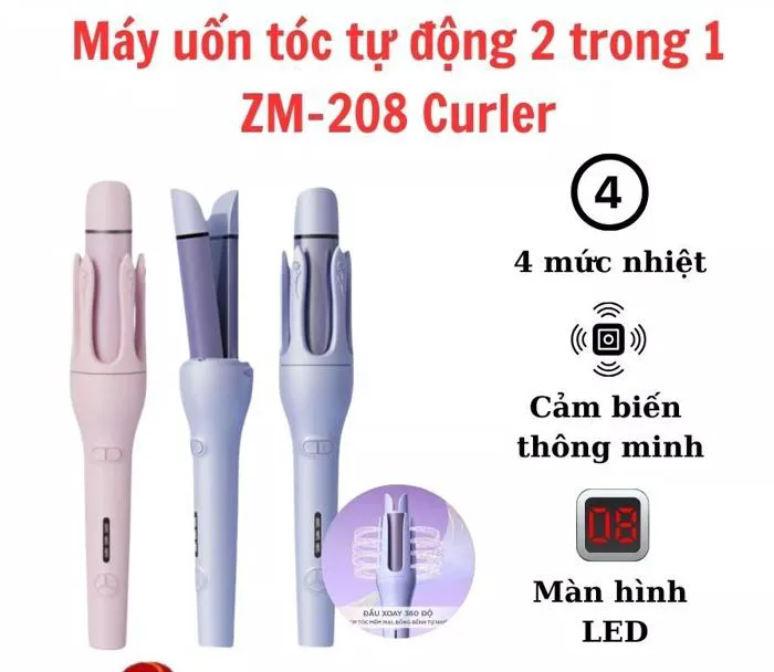 Máy Uốn Tóc Xoăn Tự Động Xoay 360 Độ 28mm Automatic Curler 2 in 1 Chất Liệu Gốm Sứ ZM-208 Máy Uốn Tóc Xoăn Tự Động Xoay 360 Độ 28mm Automatic Curler 2 in 1 Chất Liệu Gốm Sứ ZM-208