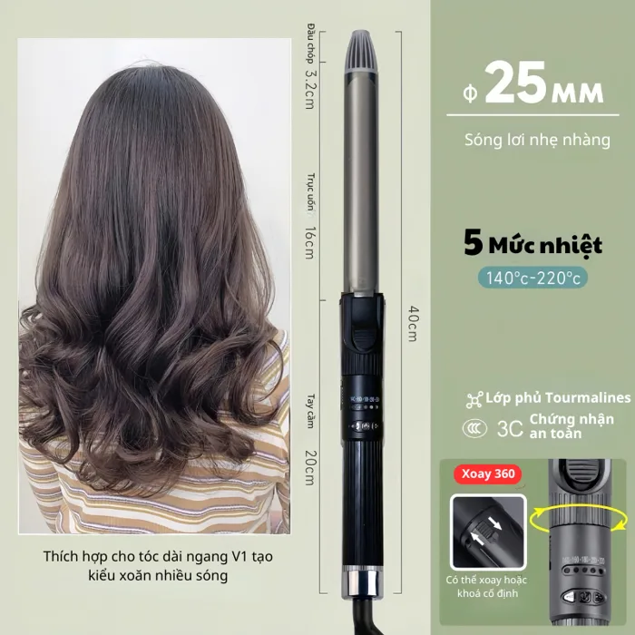 Máy uốn tóc xoăn Hàn Quốc Koremi tự xoay trục 360 độ, máy làm tóc xoăn lọn to, nhỏ Chuyên nghiệp cho Salon, BH 12 tháng Máy uốn tóc xoăn Hàn Quốc Koremi tự xoay trục 360 độ, máy làm tóc xoăn lọn to, nhỏ Chuyên nghiệp cho Salon, BH 12 tháng