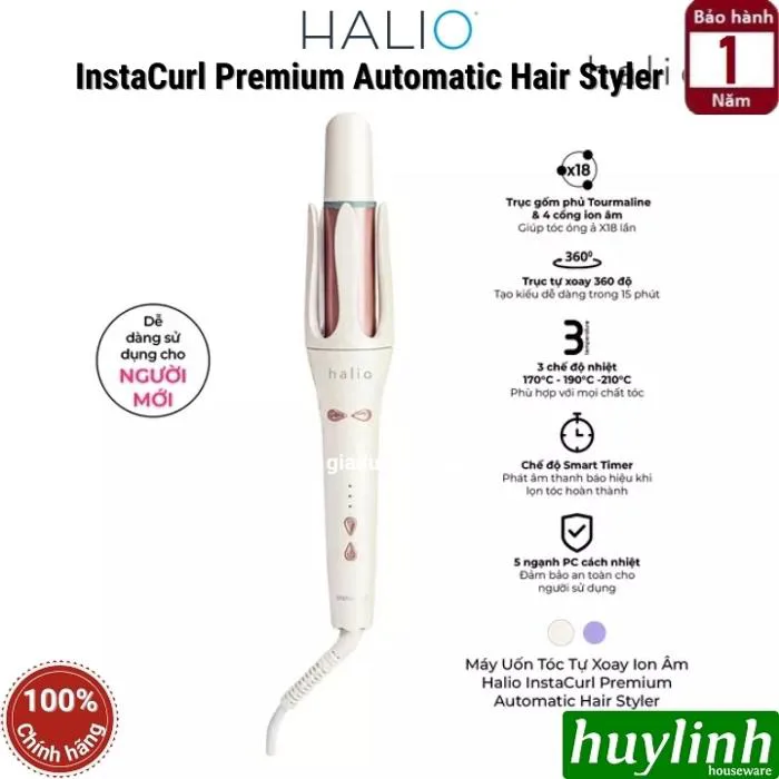 Máy uốn tóc tự xoay ion âm Halio instaCurl Premium Automatic Hair Styler Máy uốn tóc tự xoay ion âm Halio instaCurl Premium Automatic Hair Styler