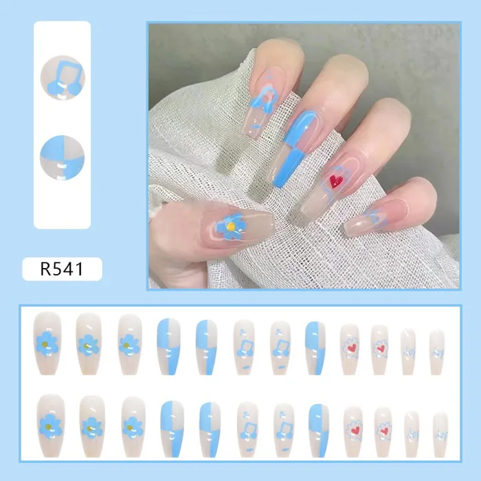 Bộ móng tay giả cao cấp dáng dài (false nail) dễ tháo lắp, chống nước tặng  kèm keo dán MO03