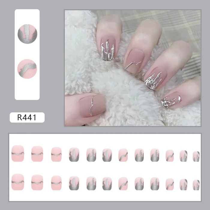 Bộ móng tay giả cao cấp dáng dài (false nail) dễ tháo lắp, chống nước tặng  kèm keo dán MO03
