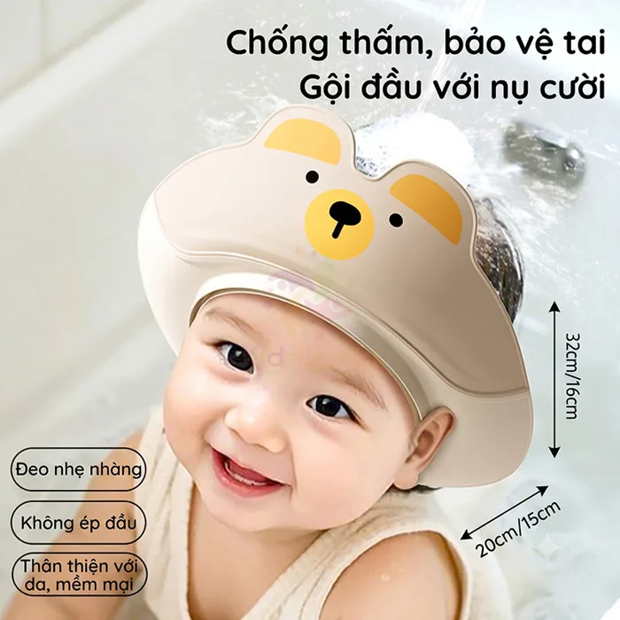 Mũ gội đầu, mũ tắm chắn nước bảo vệ tai cho bé yêu từ 0-6
