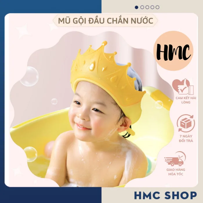 Mũ gội đầu cho bé hình vương miện - Mũ chắn nước gội đầu cho bé (Nón tắm  cho bé)