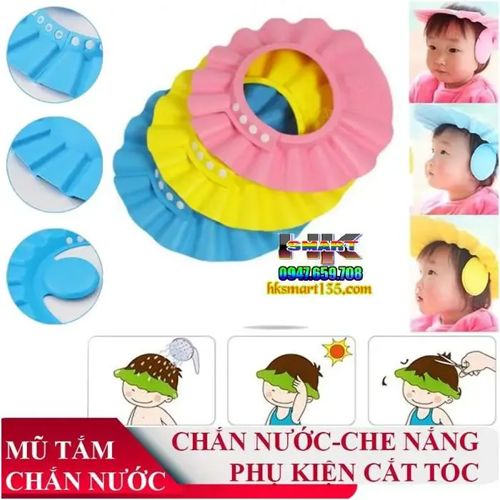 MŨ GỘI ĐẦU CHẮN NƯỚC CÓ VÀNH CHE TAI CHO BÉ CẮT TÓC- GỘI ĐẦU | HK.SMART SHOP